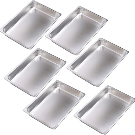 Findmall Full Size 2.5 Inch Deep Steam Table Pans 6 Set | Stainless Steel, Hotel Pan, Without Lid for Food Warmer, Cooking and Commercial Kitchen