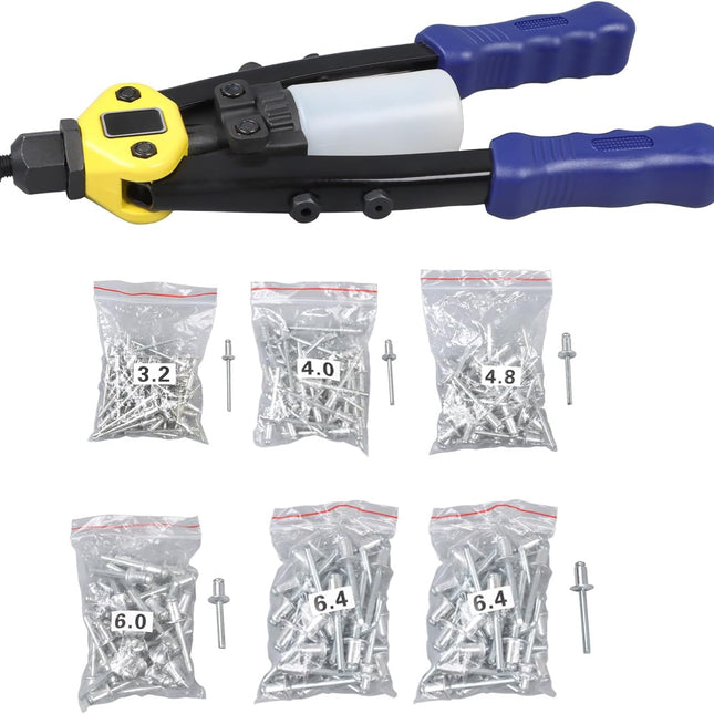 Findmall 1/4 Rivet Gun Kit with 13 Inch Heavy Duty Manual Nail Gun | 210Pcs Rivets and 5 Tool Interchangeable Rivet Heads for Metalworking, Plastic Parts
