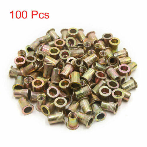 findmall 100Pcs Rivet Nuts Kit M6 Metric Carbon Steel Flat Head Threaded Rivet Nut Insert Nutsert Rivet Nuts Assortment Kit