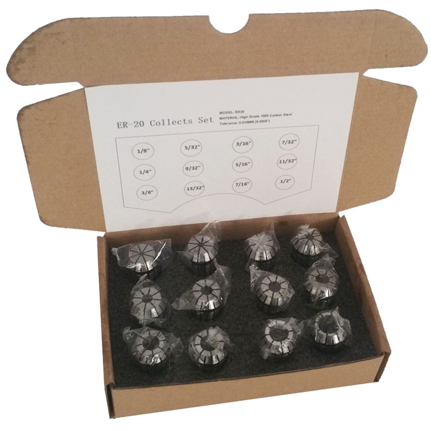 findmall 12 PCS ER20 1/8"-1/2" Super Accuracy ER-20 Collets Set With 3/16 1/4 3/8