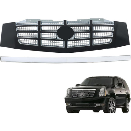 Findmall 2-Piece Black and Chrome Front Grille and Hood Grille Molding Trim Kit Replacement for Escalade and Escalade ESV 2007-2014 23190290 15907252