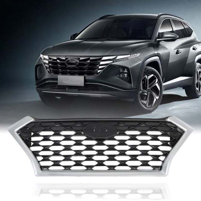 Findmall Chrome and Gray Trim Black Mesh Front Upper Bumper Grille Replacement for Tucson 2019-2021 HY1200225 86350D3500