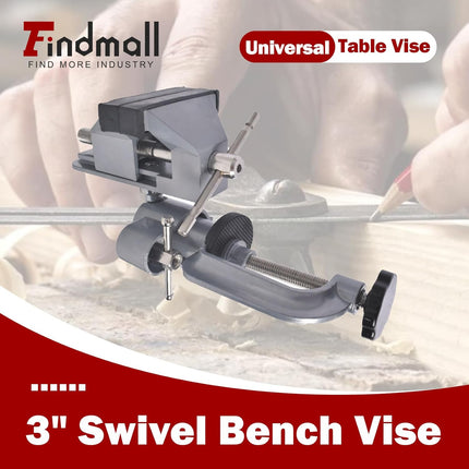 Findmall Universal Table Vise 3" Aluminum Swivel Bench Vise 360 Degrees Rotating Fit for Holding Small Parts in Jewelry Hobby Model Making Electronics and More