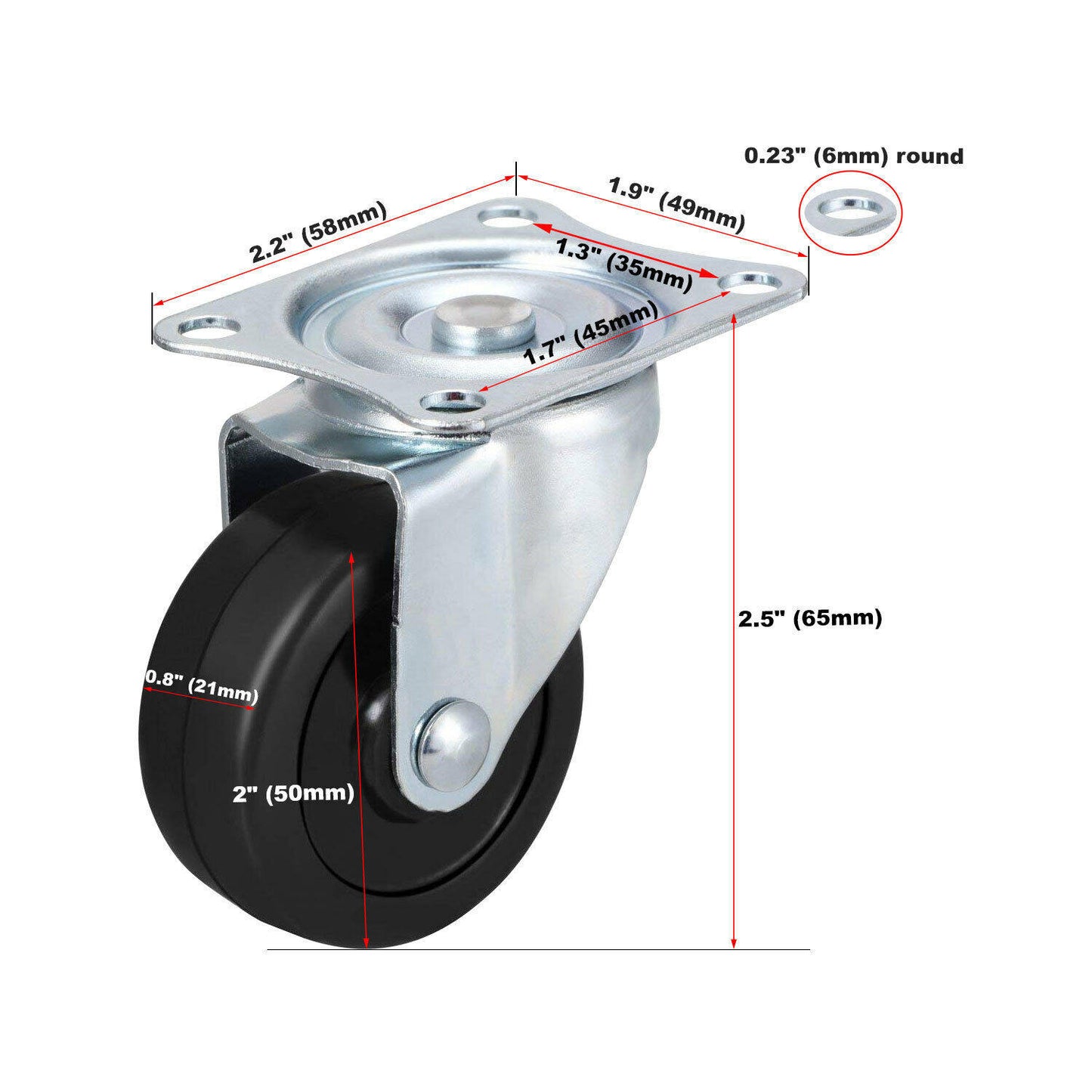 findmall Heavy Duty Swivel Caster Wheels 24 Pack 2 Inch Rubber Base With Top Plate & Bearing