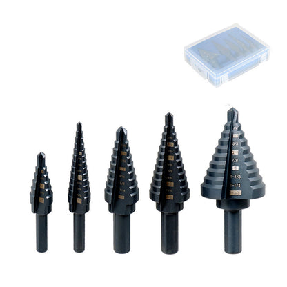 findmall 5Pcs Step Drill Bit Set 50 Sizes 1/8 - 1-3/8 Inch M2 High Speed Steel Black Oxide Step Drill Bit Fit for Electrical Plumbing and DIY Lovers