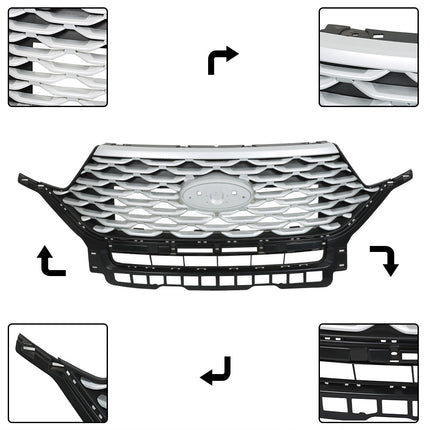 Findmall Front Grille Upper Silvery and Black Mesh Style Replacement for Explorer 2020-2022