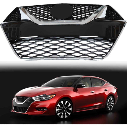 Findmall Front Grille Assembly for 2016-2017 Nissan Maxima, Black with Chrome Trim