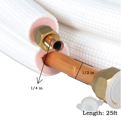 findmall 25FT Air Conditioning Copper Tubing Hose Extension 1/4" and 1/2" Twin Copper Hoses Insulated Copper Hoses Fit for Mini Split Air Conditioner