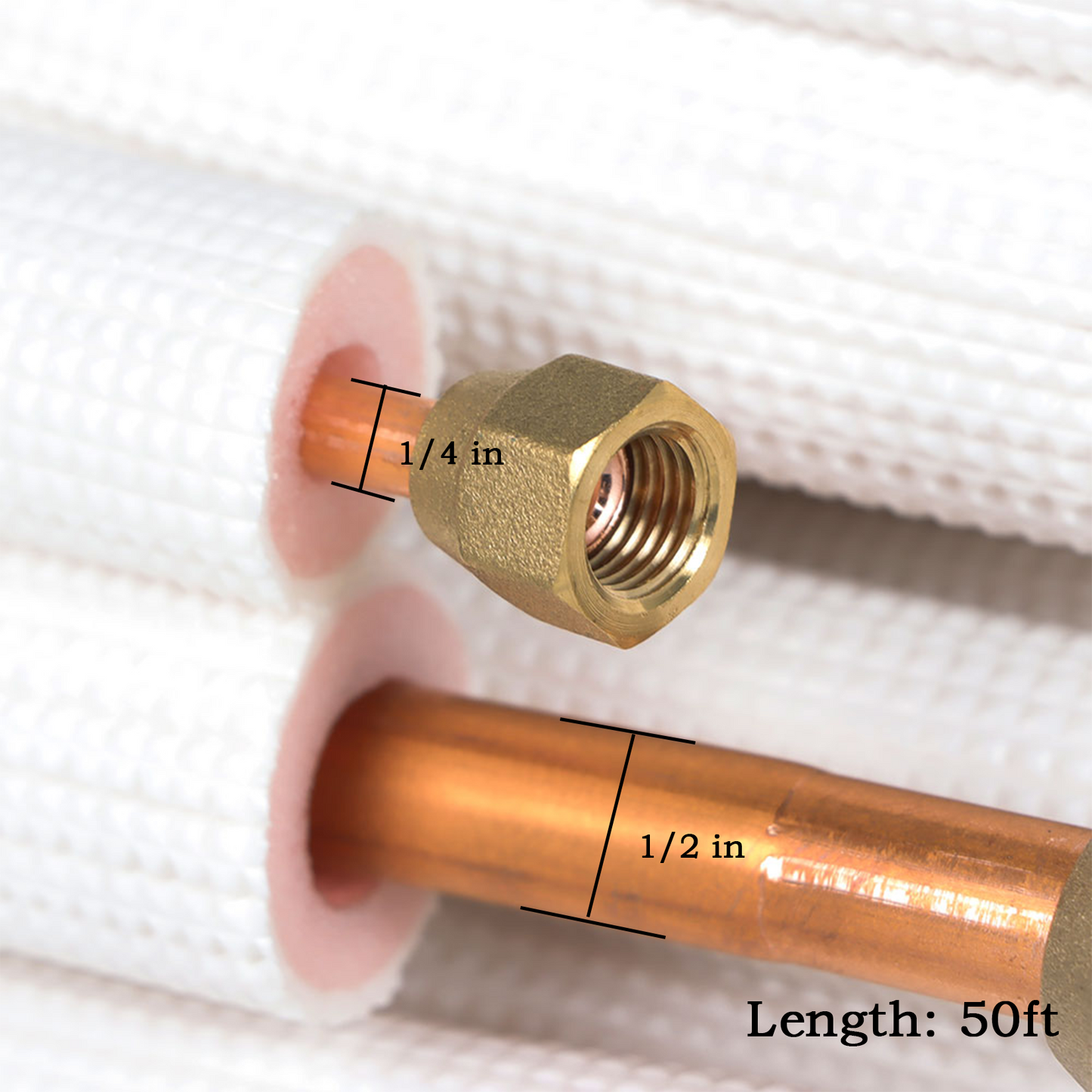 findmall 50FT Air Conditioning Copper Tubing Hose Extension 1/4" and 1/2" Twin Copper Hoses Insulated Copper Hoses Fit for Mini Split Air Conditioner