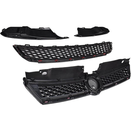 Findmall Front Upper and Lower Grille Set for 2011-2014 Jetta Mk6 Sedan, Black with Red Trim