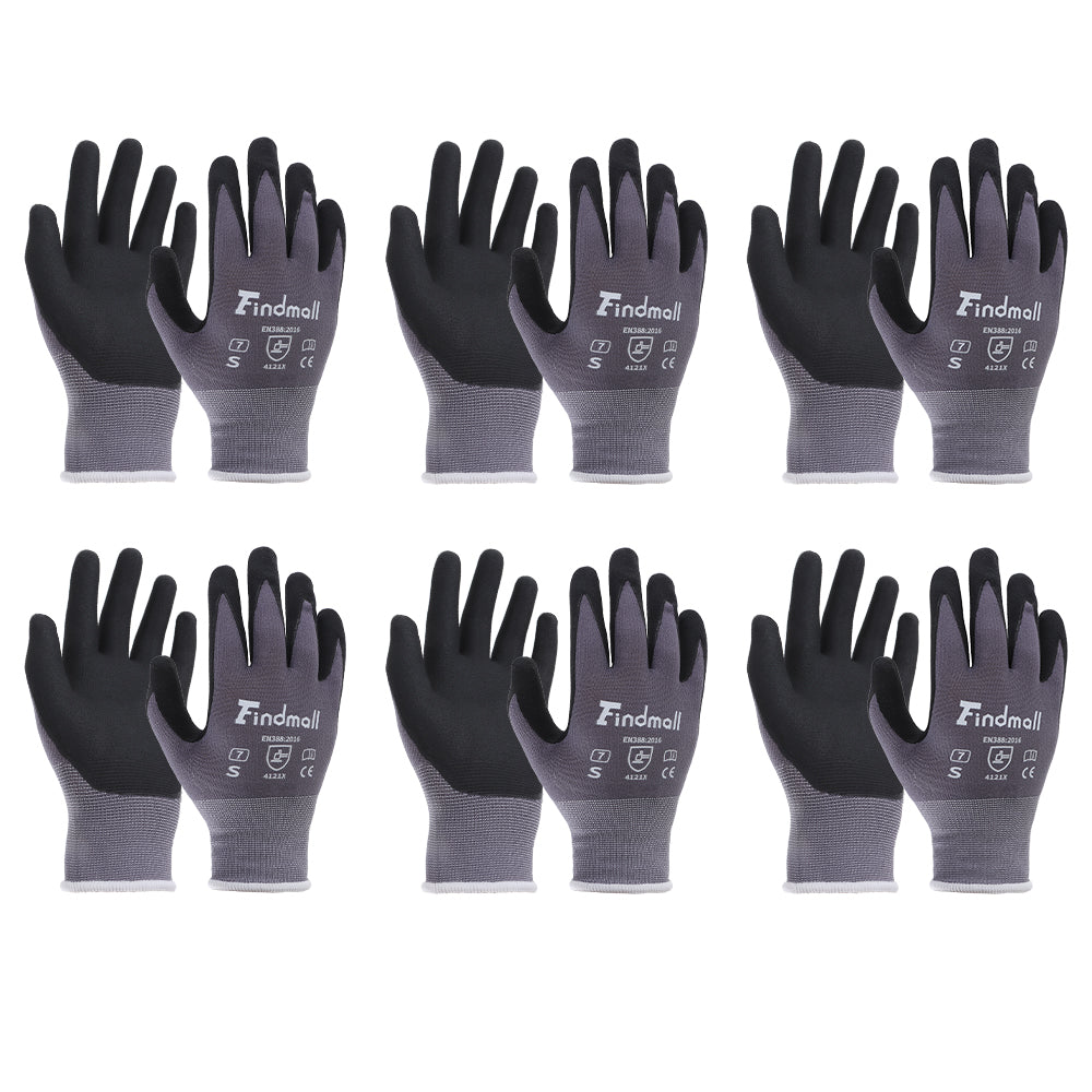 findmall Safety Work Gloves MicroFoam Nitrile Coated Foam Gloves S-Size/6 Pairs