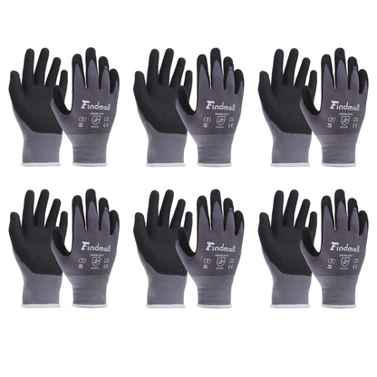 findmall Safety Work Gloves MicroFoam Nitrile Coated Foam Gloves S-Size/6 Pairs