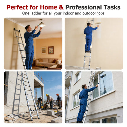 findmall Aluminum Telescoping Ladder with Hooks– Portable Collapsible Extension Ladder with Carry Bag for Home, RV & Outdoor Use