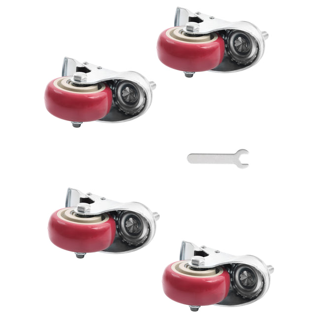 Findmall 4 Pack 3" Polyurethane Swivel Caster Wheels with Double Lock Brake, M10-1.5 × 25mm Threaded Stem, Heavy Duty Casters for Workbenches, Furniture & Utility Carts