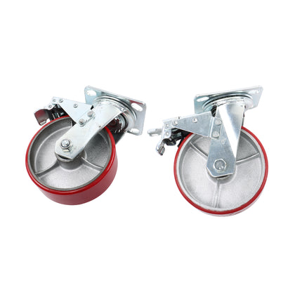 Findmall 2 Pack 6 Inch Polyurethane Swivel Caster Wheels with Total Lock Brake, Plate Mount, Heavy Duty Replacement Casters for Carts, Workbenches & Industrial Equipment