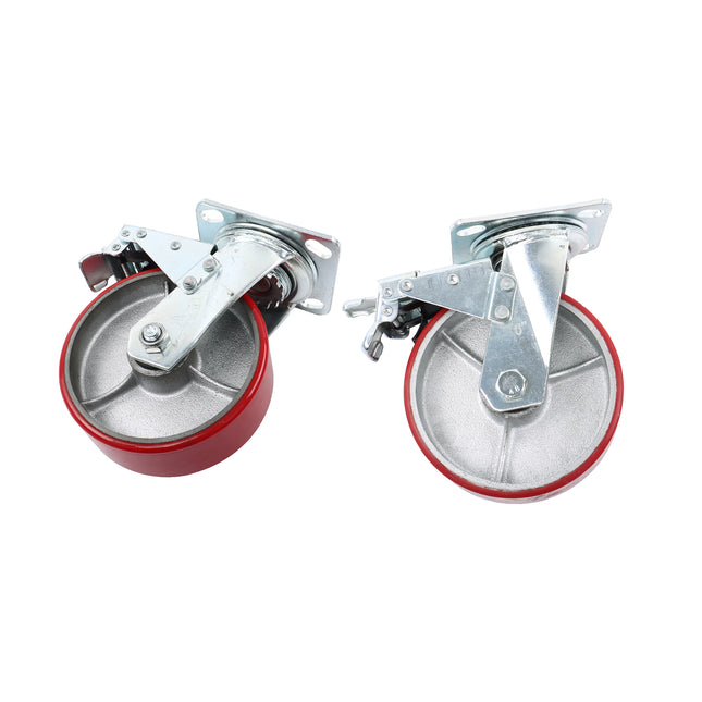 Findmall 2 Pack 6 Inch Polyurethane Swivel Caster Wheels with Total Lock Brake, Plate Mount, Heavy Duty Replacement Casters for Carts, Workbenches & Industrial Equipment
