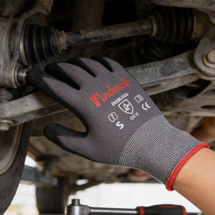 findmall 3-12 Pairs Micro-Foam Nitrile Coated Work Gloves – Seamless Knit Nylon Safety Gloves for Home & Industrial Use