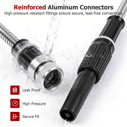 findmall Stainless Steel Garden Hose with Nozzle – Flexible, Kink-Free, Rust-Proof Heavy Duty Metal Water Hose