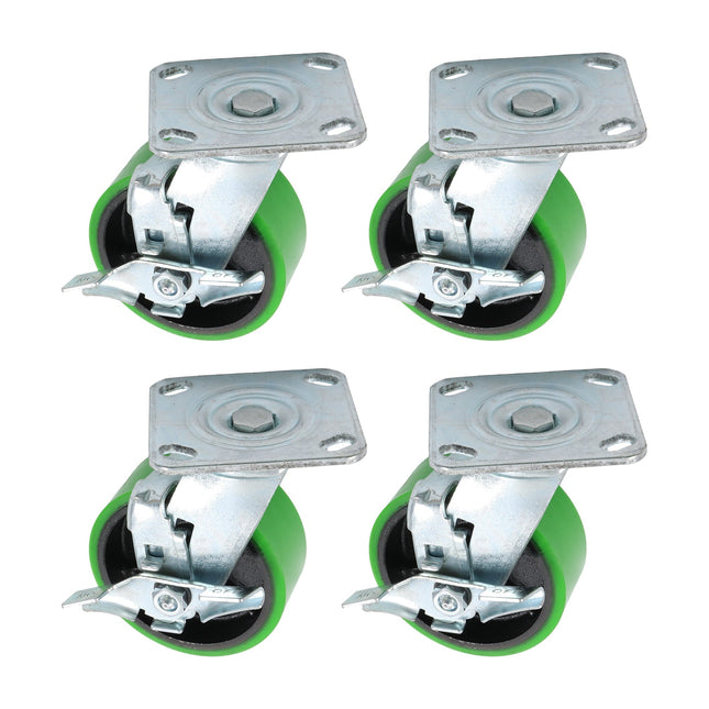 Findmall 4 Pack 5" Polyurethane Swivel Caster Wheels with Double Lock Brake, Top Plate Mount Heavy Duty Casters for Platform Trucks, U-Boat Carts & Workbenches
