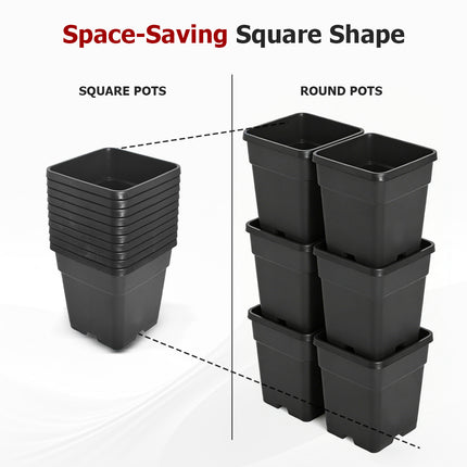 findmall 10PCS Square Black/ White Nursery Pots – Durable Plastic Plant Pots for Seedlings, Soil Plants & Garden Growing Containers
