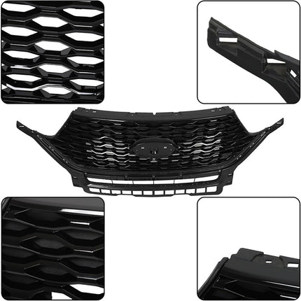 Findmall Front Bumper Hood Grille Upper Glossy Black Honeycomb Style Replacement for Explorer ST 2020 2021 2022