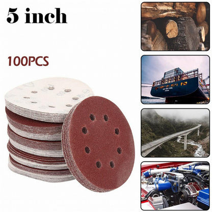 findmall 100PCS 5 Inch 8 Holes Hook and Loop Sanding Discs 60 Grit Sandpaper for Sanding Grinder Polishing Accessories