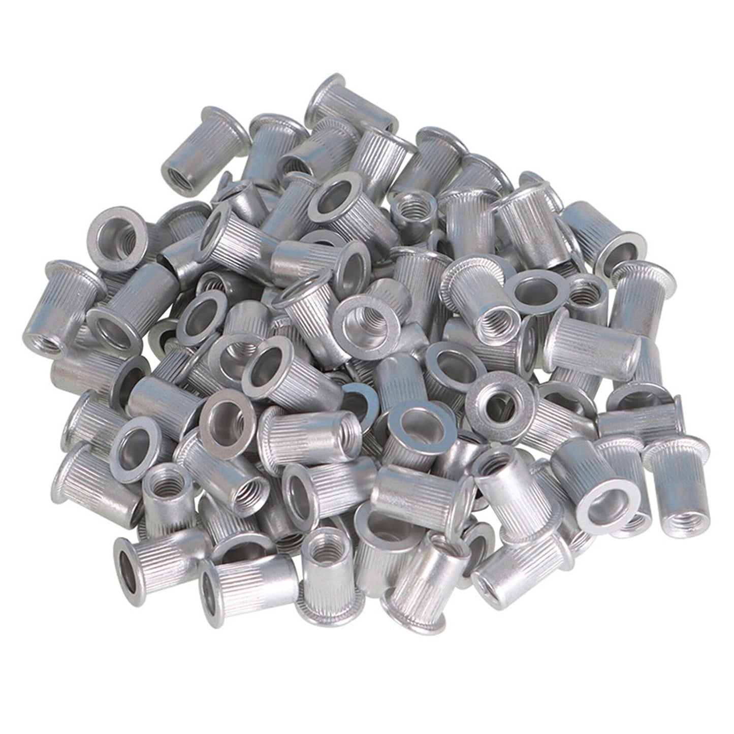 100Pcs M6 Rivet Nuts Kit Metric Aluminum Flat Head Threaded Rivet Nut Insert Nutsert Rivet Nuts Assortment Kit