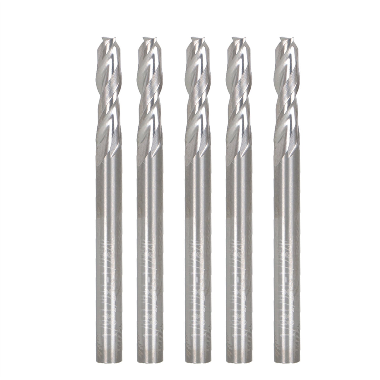 findmall 5Pcs 1/8 Inch Helix Carbide End Mill 2 Flute 1/2 Inch Length of Cut Fit for Aluminum Cut Non-Ferrous Metal Upcut CNC Spiral Router Bit