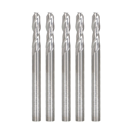 findmall 5Pcs 1/8 Inch Helix Carbide End Mill 2 Flute 1/2 Inch Length of Cut Fit for Aluminum Cut Non-Ferrous Metal Upcut CNC Spiral Router Bit