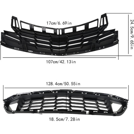 Findmall 2-Piece Black Front Upper and Lower Bumper Grille Set Replacement for Camaro LT and LS 2019-2024 84047465 84112283