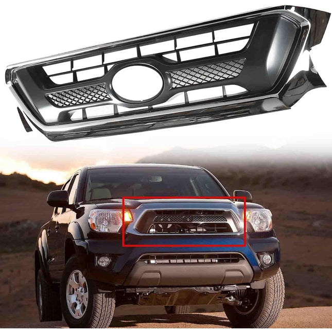 Findmall Front Upper Grille for 2012-2015 Toyota Tacoma, Chrome Frame with Gray Insert