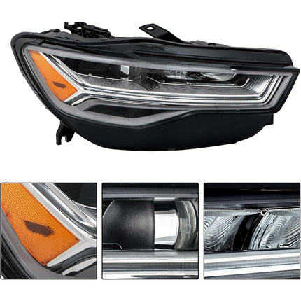 Findmall Passenger Side Headlights Assembly with DRL Replacement for A6 S6 2016-2018 Housing Black Lamp RH 1PC 4G0941774K