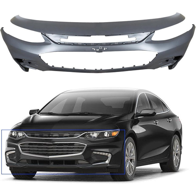 Findmall Primed Front Bumper Cover Replacement for 2016-2018 Chevrolet Malibu LT Premier without Parking Sensor Holes