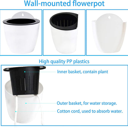 Findmall 7 Pack 3 Inch Self-Watering Wall Hanging Planters, Plastic Flower Pots with Hooks and Cotton Wick, Indoor Outdoor Hanging Pots for Herbs, Succulents and Flowers