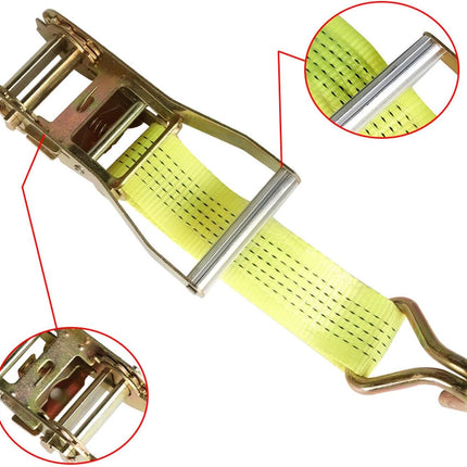 2Inch * 15Ft, 5000 Pound Heavy Duty Ratchet, Hooked Ratchet Sling Tool, Yellow, with a Load Capacity of 2250Kg, 8PCS