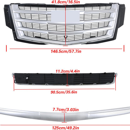 Findmall 3-Piece Front Bumper Grille Hood Molding and Lower Face Bar Kit Replacement for Escalade 2015-2020 GM1235129 GM1036178