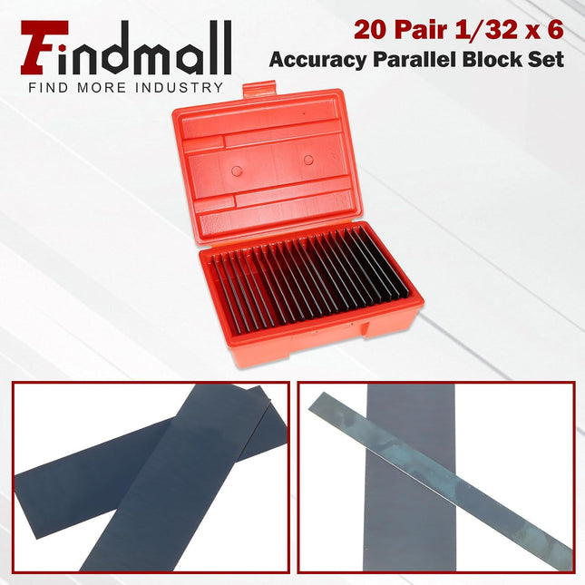 findmall 20 Pair 1/32 x 6 Accuracy Parallel Block Set .0001 Hardened Accuracy Machinist Tools with Case