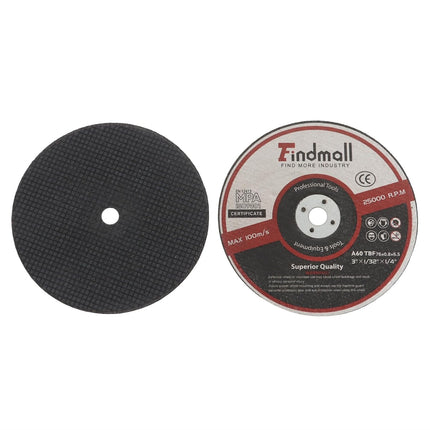 Findmall 25 Pack 3" x 1/32" x 1/4" Cut Off Wheel – Cuts Metal, Steel, Stainless Steel Aluminum Oxide, 1/32" Thin Disc for Angle Grinder, 1/4" Arbor