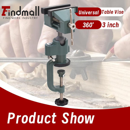 Findmall Universal Table Vise 3" Aluminum Swivel Bench Vise 360 Degrees Rotating Fit for Holding Small Parts in Jewelry Hobby Model Making Electronics and More