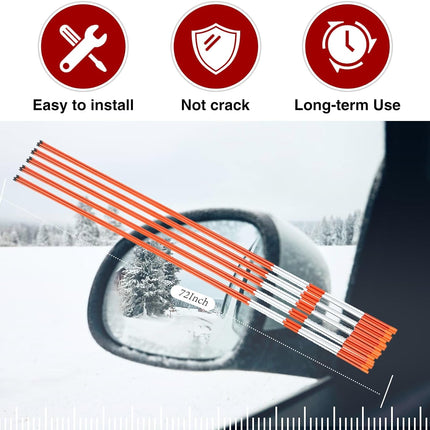 Findmall 72 Inch Driveway Markers, 5/16" Diameter Orange Reflective Snow Stakes, 6 FT Fiberglass Lane Marker Posts for Driveways, Parking Lots & Walkways
