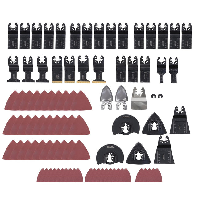 Findmall 98Pcs Multi-Tool Blades Kit with Sandpapers, Standard and Titanium and Curved Oscillating Tool Blades Set, Fit for Wood Metal Plastic Cutting