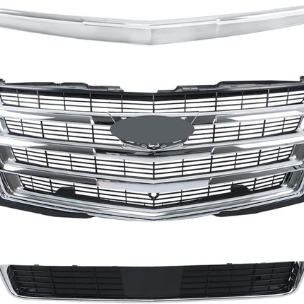 Findmall 3-Piece Front Bumper Grille Hood Molding and Lower Face Bar Kit Replacement for Escalade 2015-2020