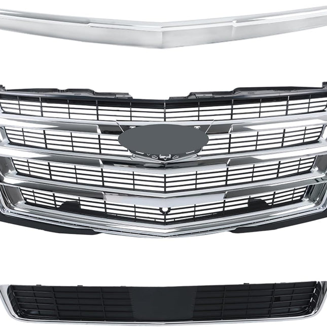Findmall 3-Piece Front Bumper Grille Hood Molding and Lower Face Bar Kit Replacement for Escalade 2015-2020
