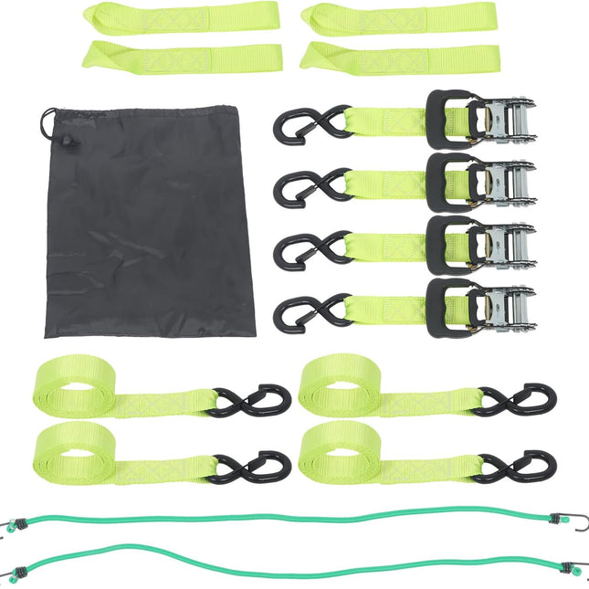 Findmall 4 Pack 1.6 Inch Ratchet Tie Down Straps 5208 lbs Break Strength Steel Polyester Cargo Straps with S Hooks for Motorcycle, ATV, Trailer, Truck and Moving
