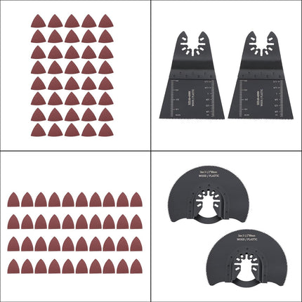 Findmall Oscillating Tool Blades (116-Piece) Japanese Teeth, Bi-Metal Titanium, Semi-Circular HCS Saw Blade Wood/Metal/Plastic Cutter Set and Sandpaper