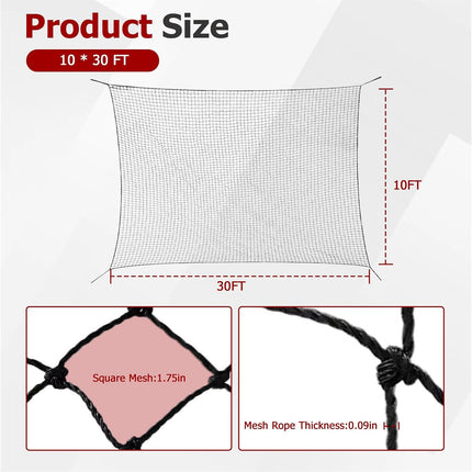 Findmall Baseball & Softball Backstop Net, Twisted Knotted Polyethylene Sports Barrier Netting with Hooks