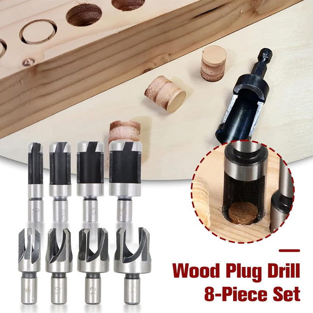 findmall 8Pcs Wood Plug Cutter Drills Bit Set (5/8", 1/2", 3/8", 1/4") Straight and Tapered Taper, Carbon Steel Woodworking Cutting Tool
