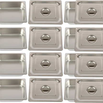 Findmall 8 Set Stainless Steel Hotel Pans Steam Table Pan | With Lids 0.8mm Thick for Storing Hot and Cold Food