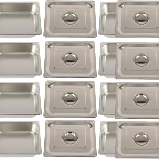 Findmall 8 Set Stainless Steel Hotel Pans Steam Table Pan | With Lids 0.8mm Thick for Storing Hot and Cold Food