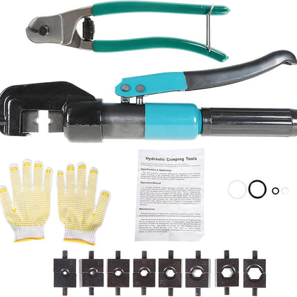 Findmall 10 Ton Hydraulic Wire Terminal Crimper with 9 Dies & Cable Cutter for 1/8" to 3/16" Stainless Steel Cable Railing Fittings